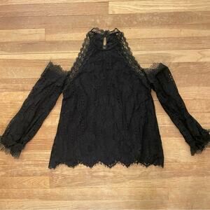 Sugar + Lips Lace Open Shoulder blouse black floral 
B15